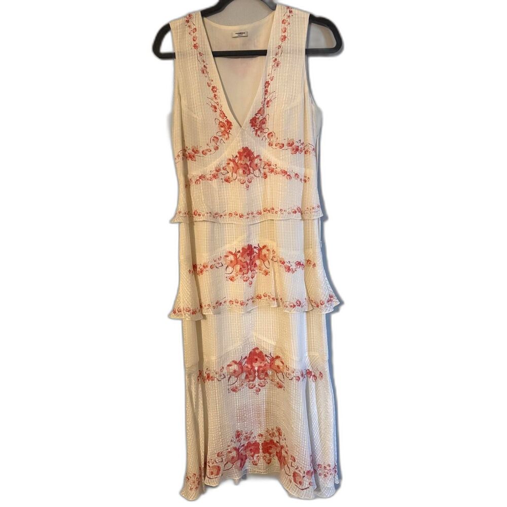Vilshenko White Tiered Silk Dress with Pink Florals – Women's UK 12/ US 8